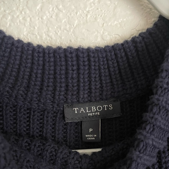Talbots Shaker Stitch Striped Sweater 0P-2P Navy Blue Cream - Picture 7 of 10